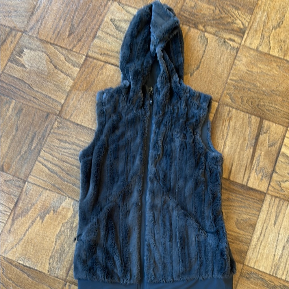 North Face Dark Grey Faux Fur Hooded Vest